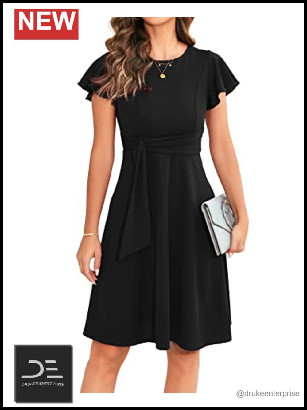 Womens Elegant Ruffle Sleeve A Line Swing Cocktail Party Dress